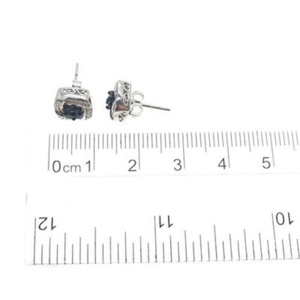 JANE SEYMOUR 925 Sterling Silver Real Fancy Blue Diamond Stud Earrings - Picture 3 of 7